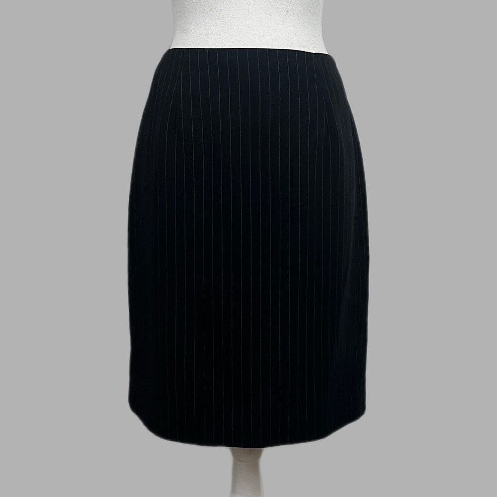 Geoffrey Beene Women's Black Pinstripe Pencil Skirt Size 8 Knee Length Lined